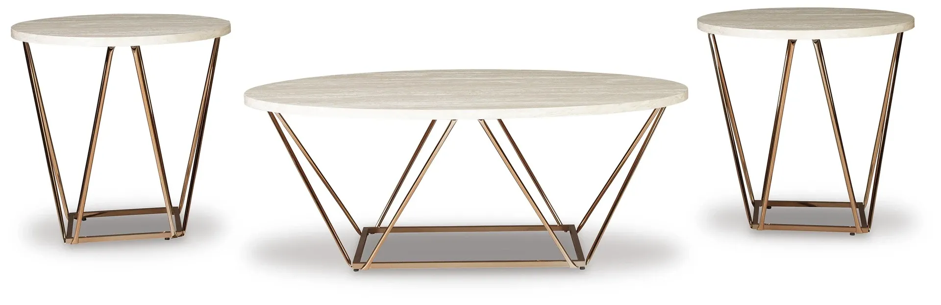 Tarica 3-Piece Faux Marble and Goldtone Coffee Table Set 4
