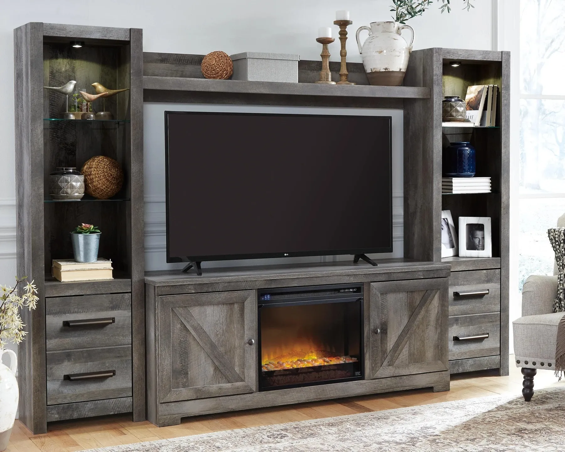 Wynnlow 4-Piece Entertainment Center with 63" TV Stand and Electric Fireplace 2