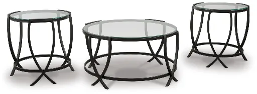 Tarrin 3-Piece Glass and Black Metal Coffee Table Set 3