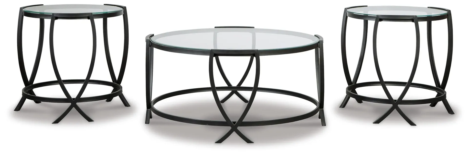 Tarrin 3-Piece Glass and Black Metal Coffee Table Set 4