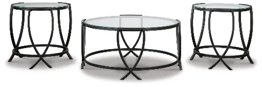Tarrin 3-Piece Glass and Black Metal Coffee Table Set 4
