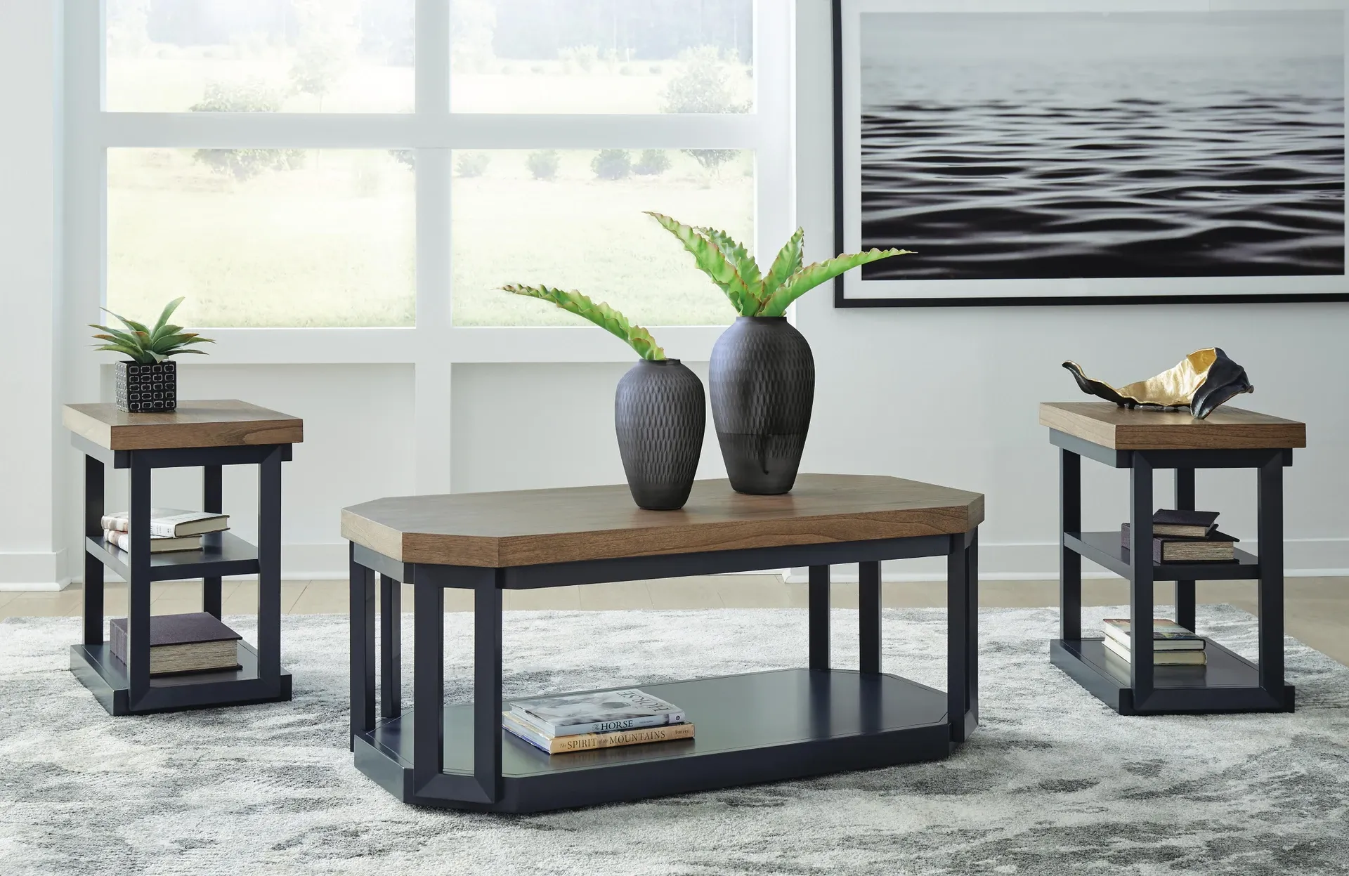 Landocken 3-Piece Coffee Table Set with Slate Blue Frames 2