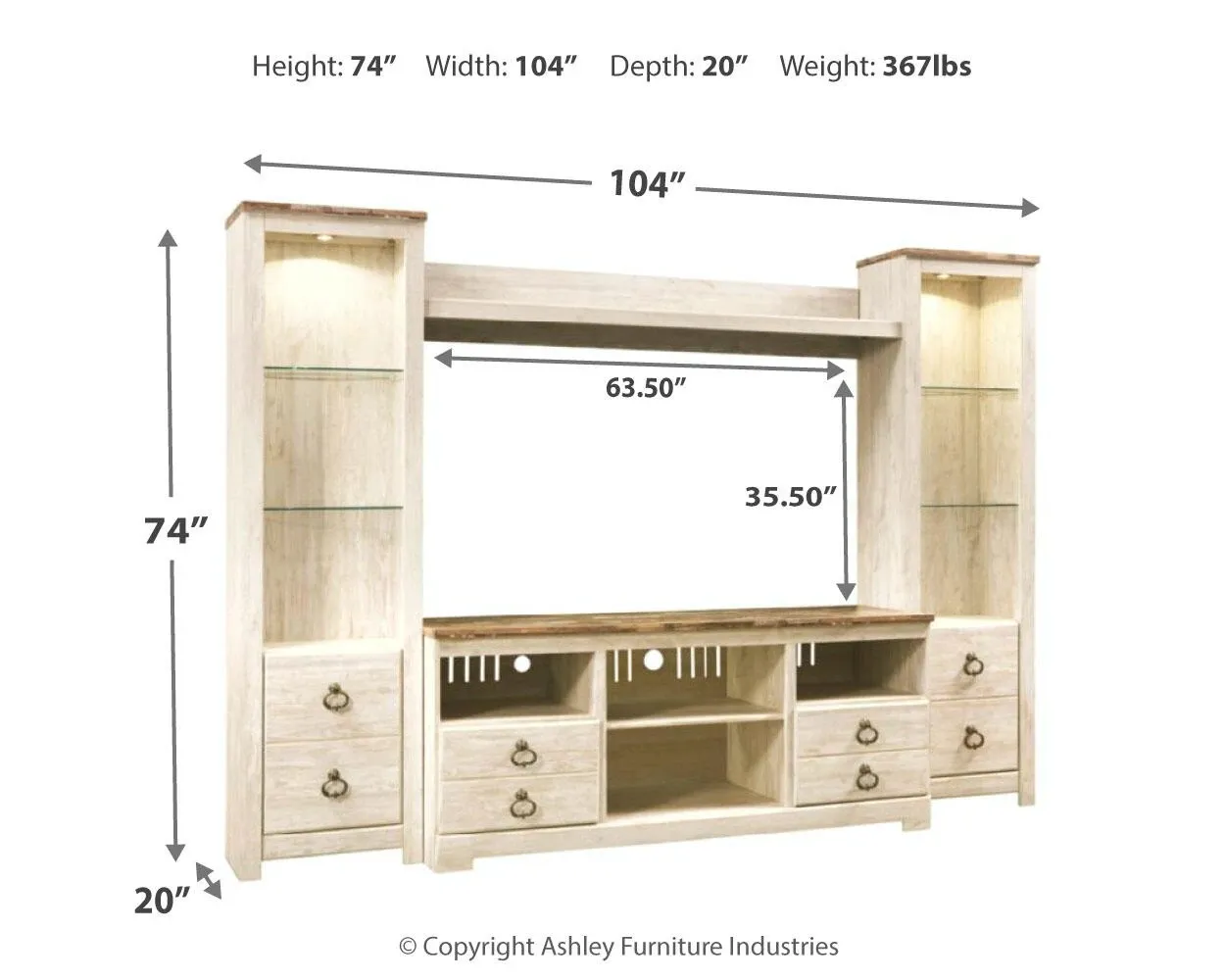 Willowton 4-Piece Entertainment Center with 63" TV Stand 5