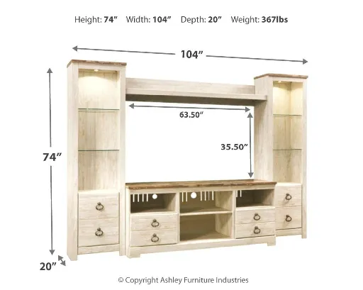 Willowton 4-Piece Entertainment Center with 63" TV Stand 5