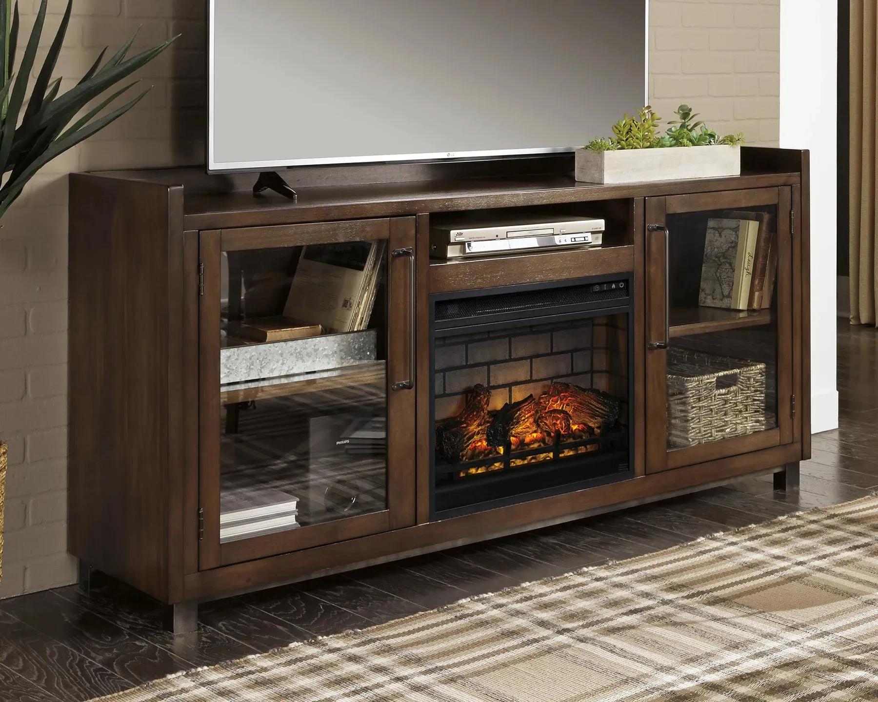 Starmore Walnut 70" TV Stand with Electric Fireplace 3