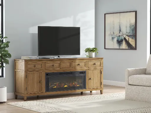 Sharlance Light Brown 81" TV Stand with Electric Fireplace 2