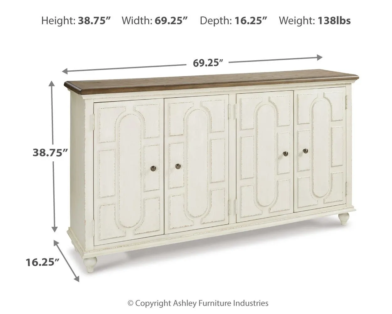 Roranville Antique White 4-Door Accent Cabinet 10