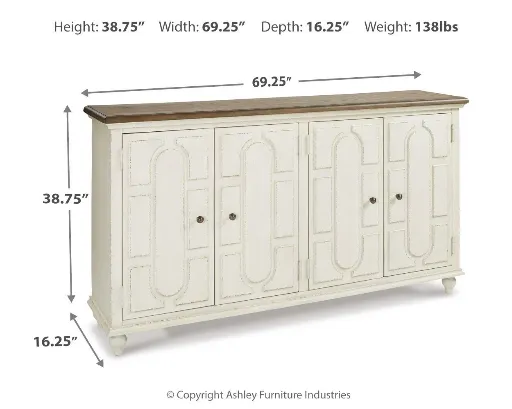 Roranville Antique White 4-Door Accent Cabinet 10