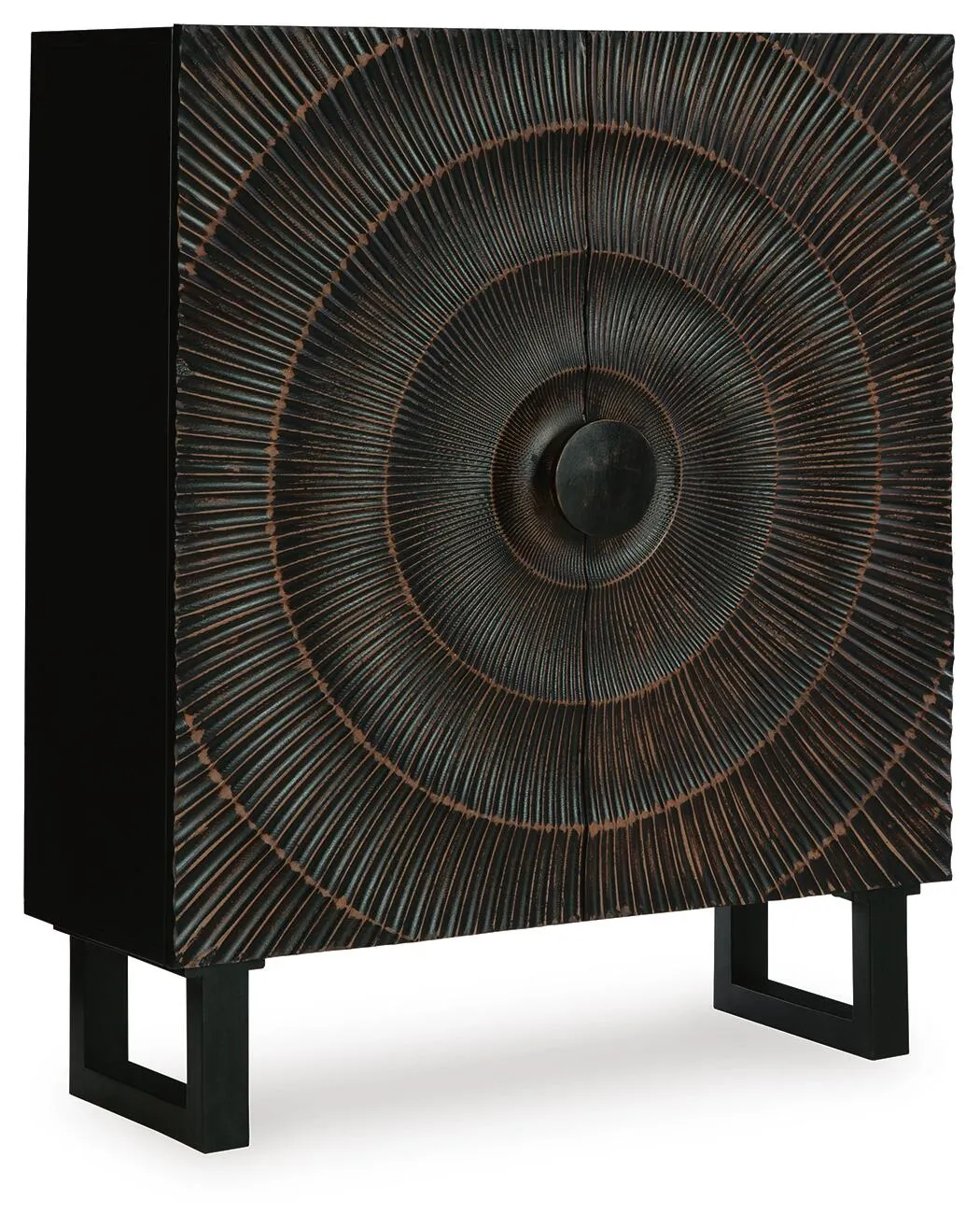 Fosterman Distressed Black 2-Door Accent Cabinet with Carved Doors 7