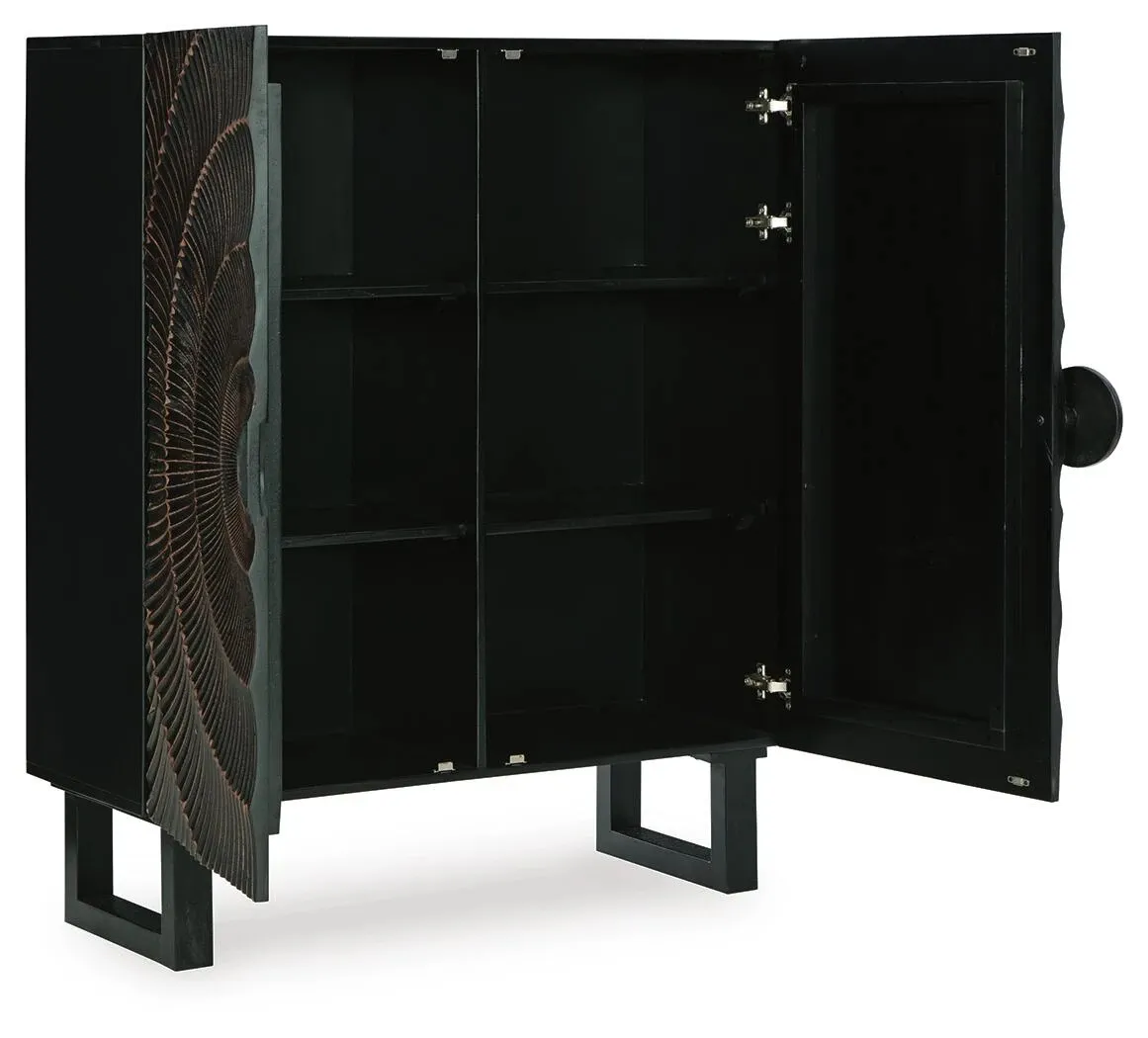 Fosterman Distressed Black 2-Door Accent Cabinet with Carved Doors 8