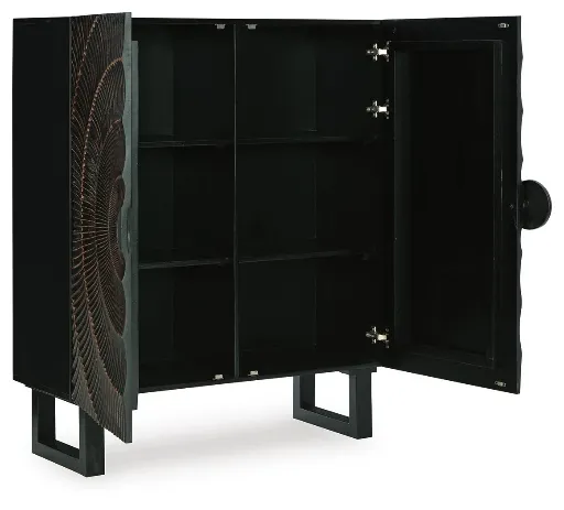 Fosterman Distressed Black 2-Door Accent Cabinet with Carved Doors 8