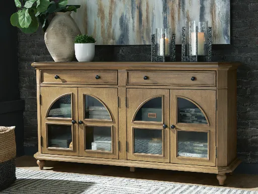 Barlomore Light Brown Accent Cabinet with Arched Glass Doors 2