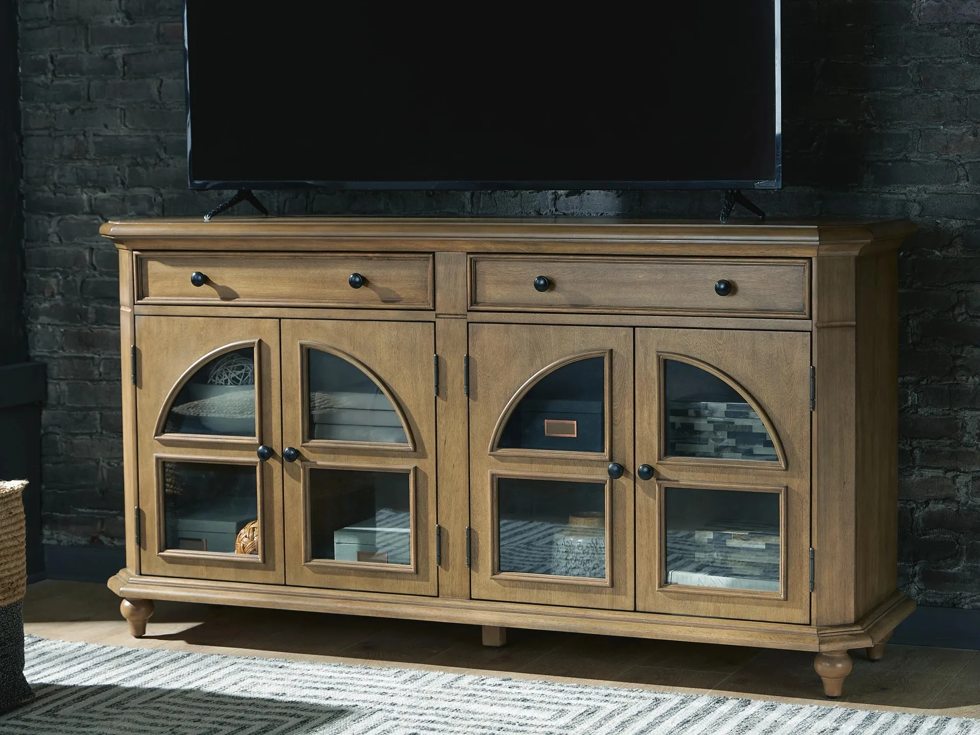Barlomore Light Brown Accent Cabinet with Arched Glass Doors 3