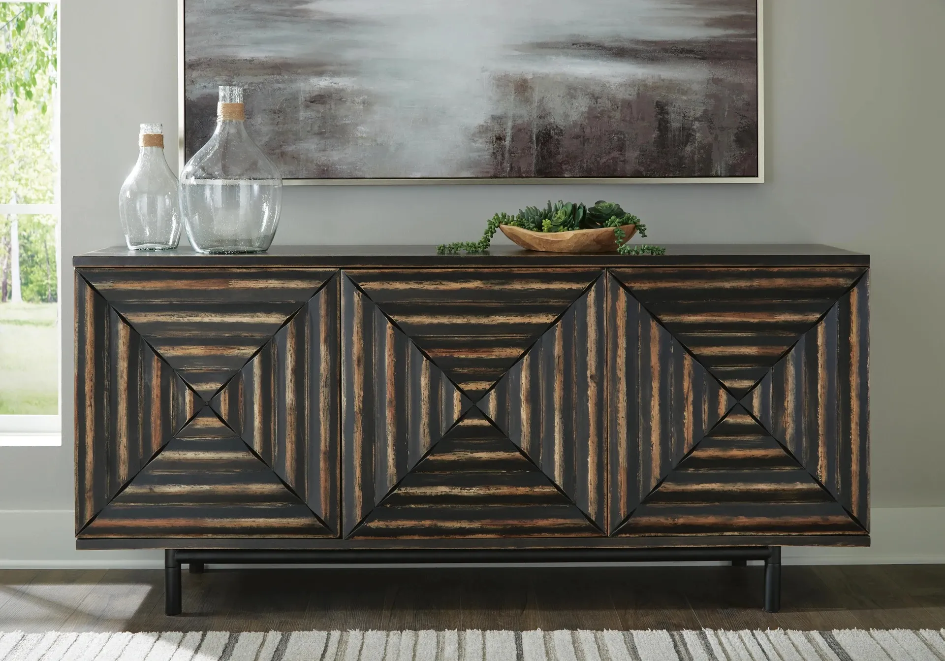 Fair Ridge Distressed Black 3-Door Accent Cabinet 2
