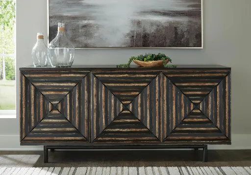 Fair Ridge Distressed Black 3-Door Accent Cabinet 2