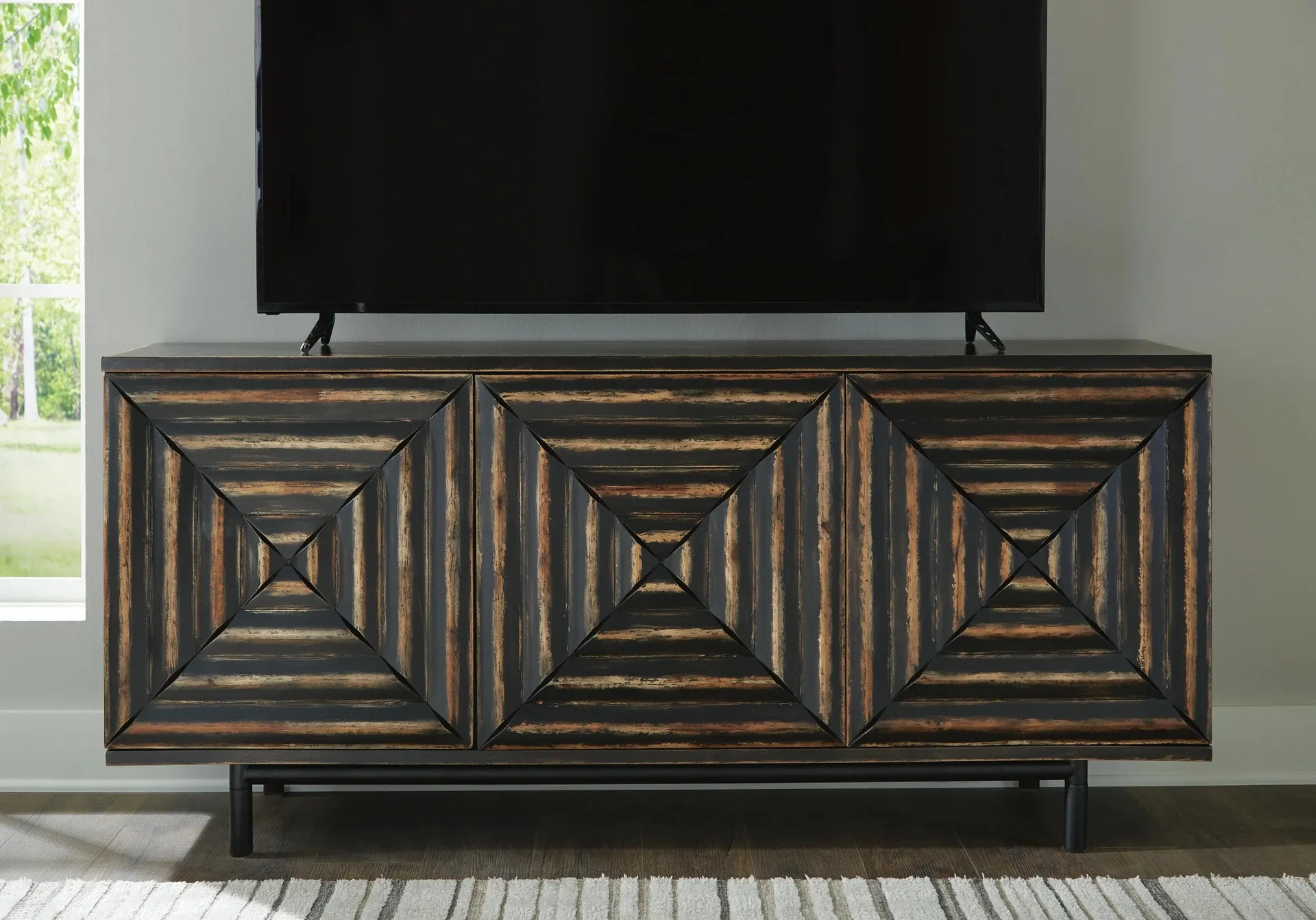 Fair Ridge Distressed Black 3-Door Accent Cabinet 3