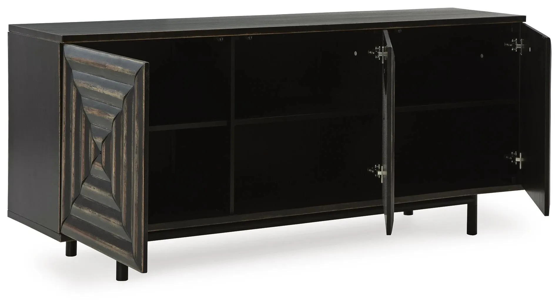 Fair Ridge Distressed Black 3-Door Accent Cabinet 6