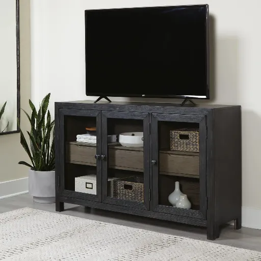 Lenston Black 3-Door Accent Cabinet with Glass Doors 3