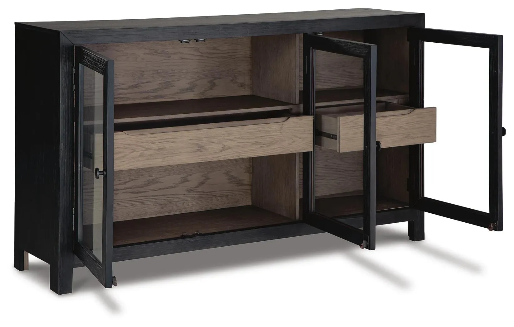 Lenston Black 3-Door Accent Cabinet with Glass Doors 7