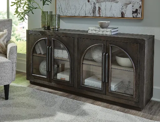 Dreley Two-Tone 4-Door Accent Cabinet with Arched Glass 2