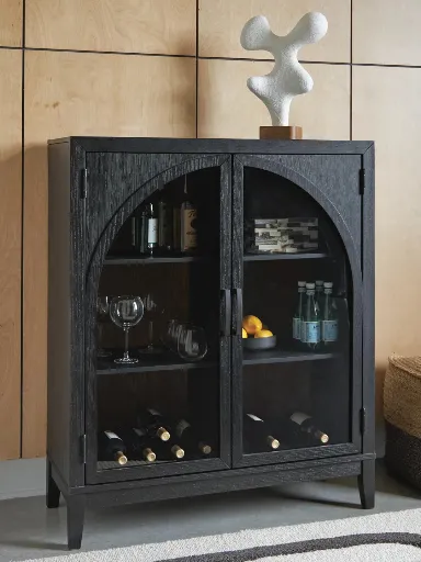 Armenleigh Black and Brown Bar Cabinet with Wine Storage 2