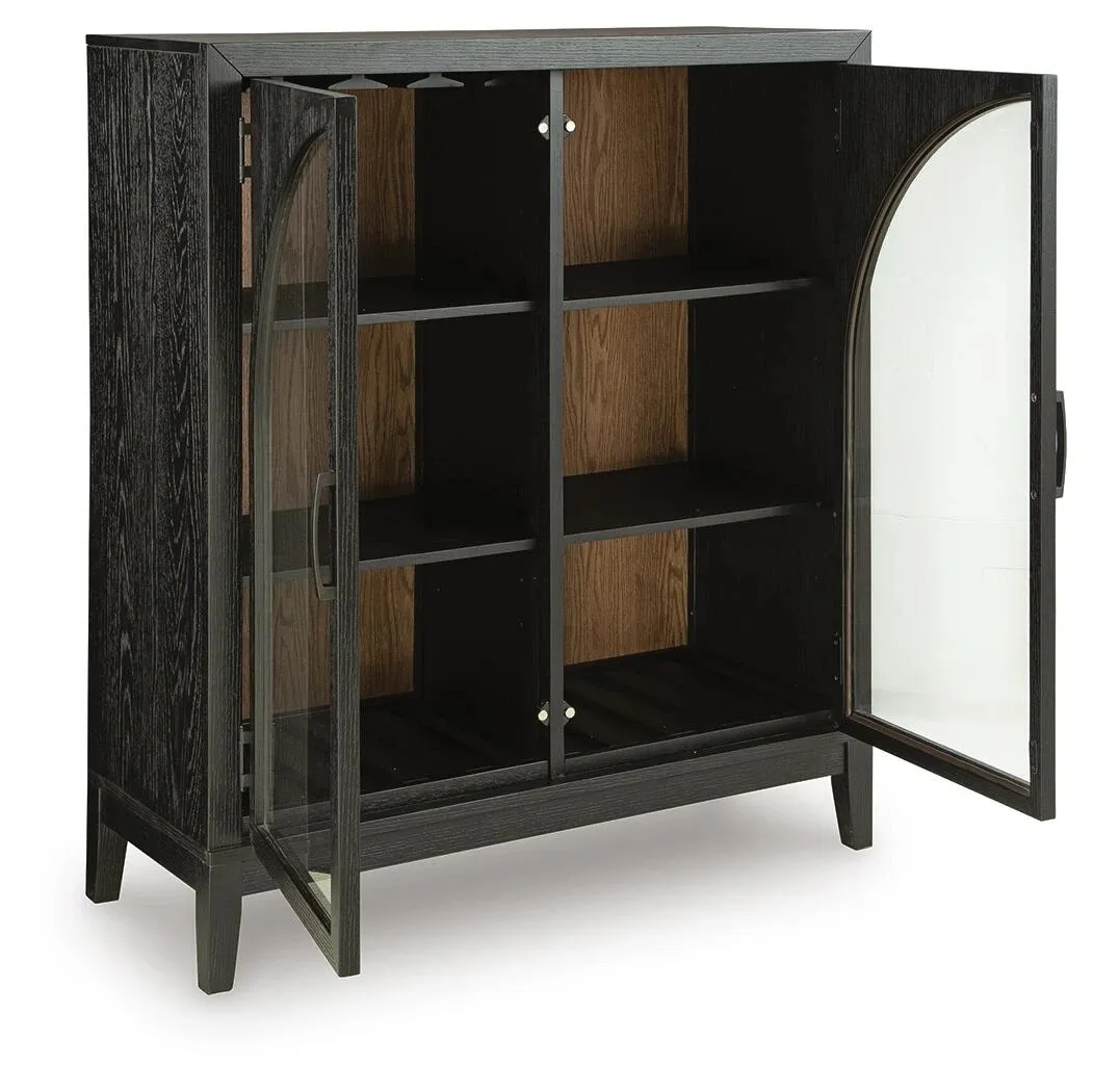 Armenleigh Black and Brown Bar Cabinet with Wine Storage 4