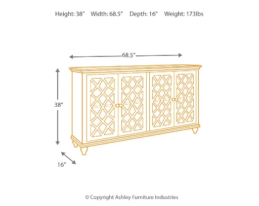 Mirimyn Distressed 4-Door Accent Cabinet with Lattice Glass Doors 4