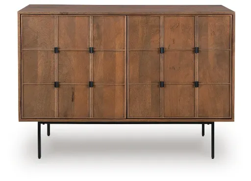 Juddins Mango Wood Accent Cabinet with Carved Grid Doors 5
