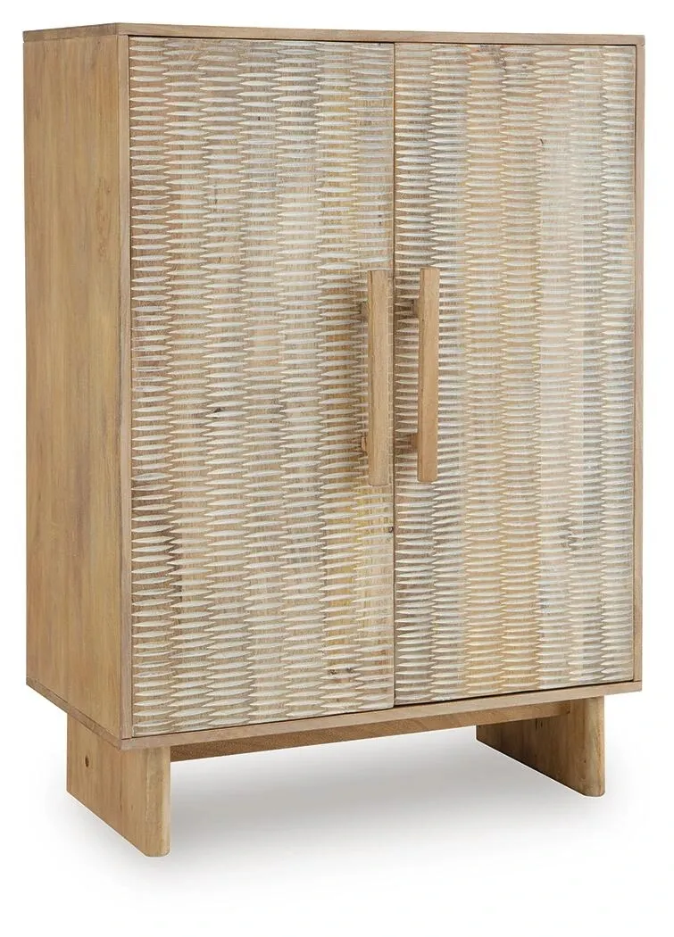 Dallinbury Whitewash Mango Wood Accent Cabinet with Carved Doors 4