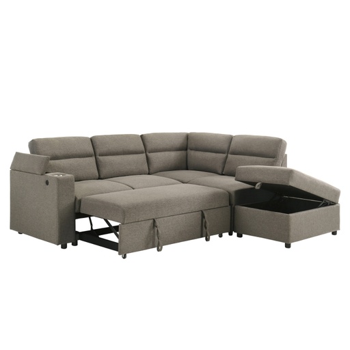 Weston Brown Chenille Sleeper Sectional with Storage Ottoman 2