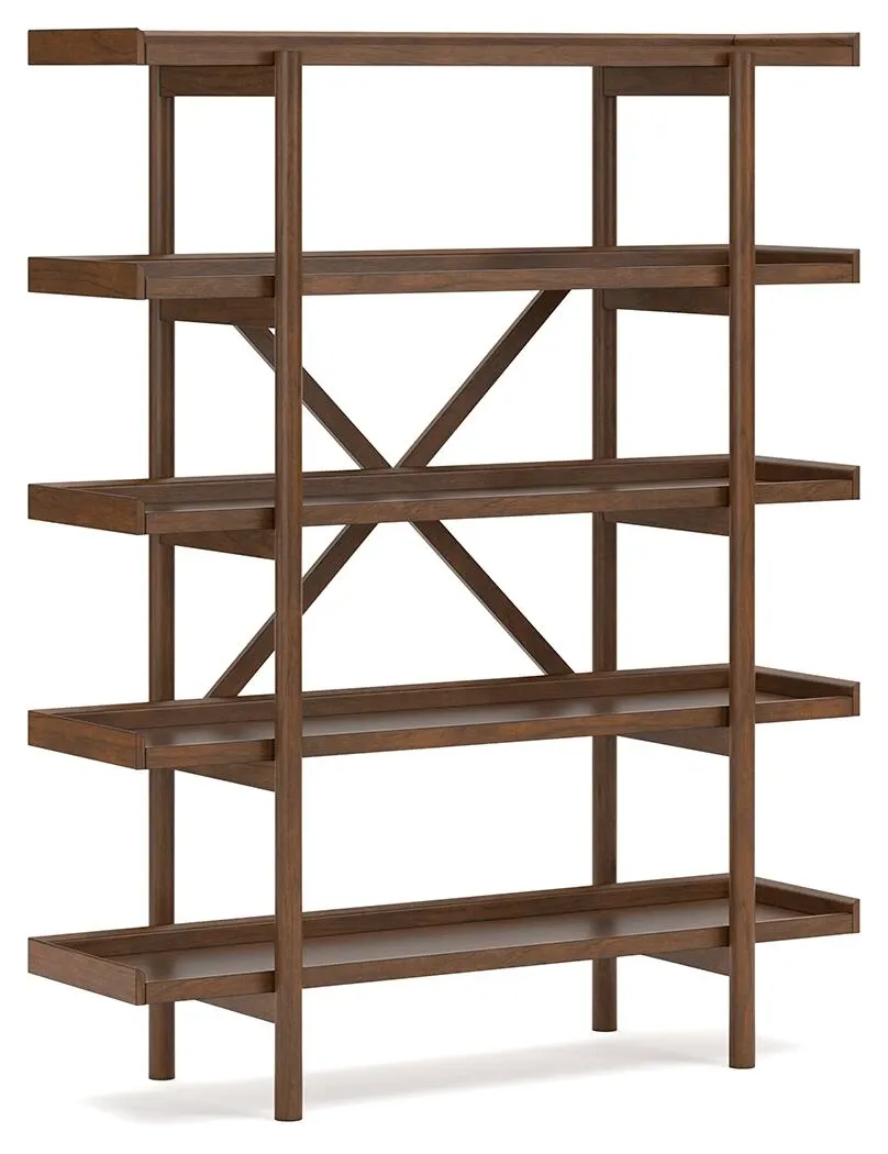 Lyncott Mid-Century Brown Five-Shelf Bookcase 4