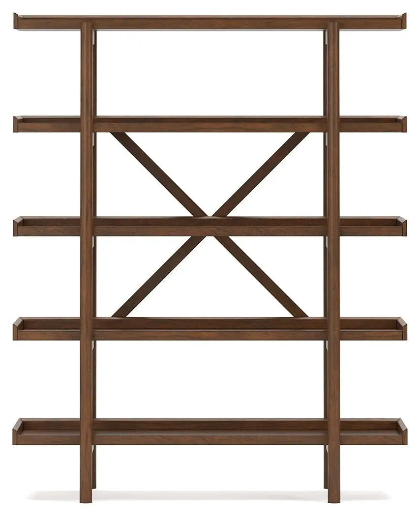 Lyncott Mid-Century Brown Five-Shelf Bookcase 5