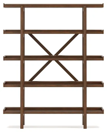 Lyncott Mid-Century Brown Five-Shelf Bookcase 5