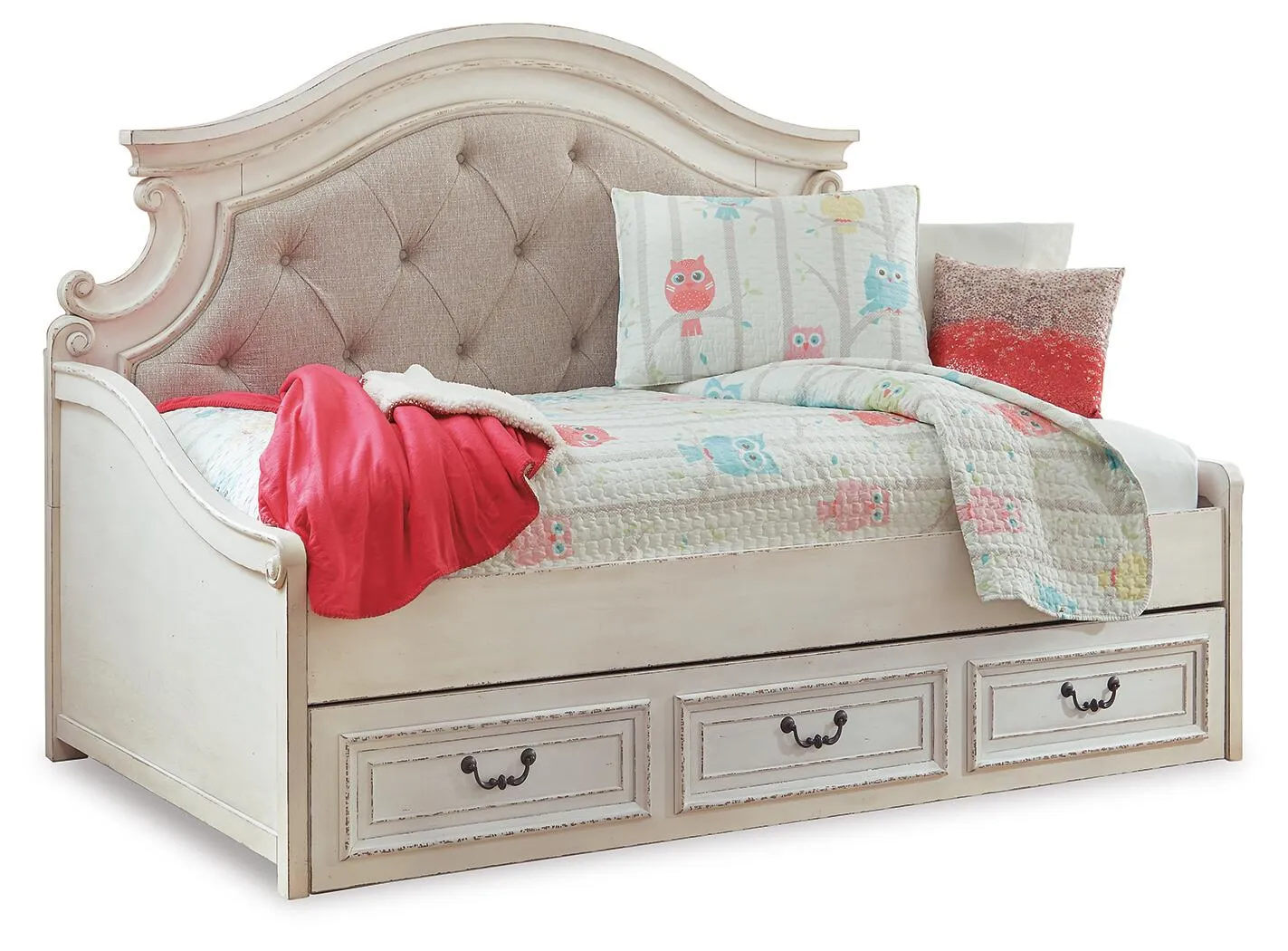 Realyn Chipped White Twin Daybed with Large Storage Drawer 4