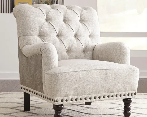 Tartonelle Tufted Linen and Taupe Leatherette Accent Chair with Nailhead Trim 3