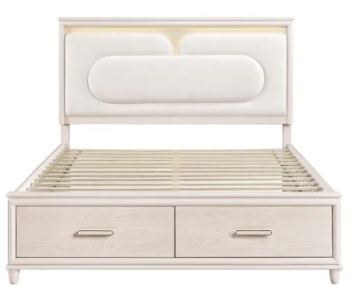 Lumi White Platform Storage Bed with LED Headboard 2
