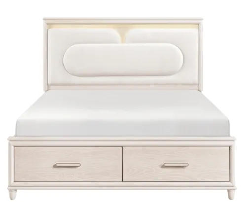 Lumi White Platform Storage Bed with LED Headboard 3