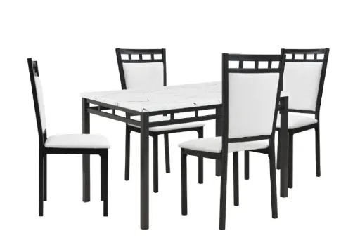 Olney White Faux Marble Dining Set with Black Metal Base 3