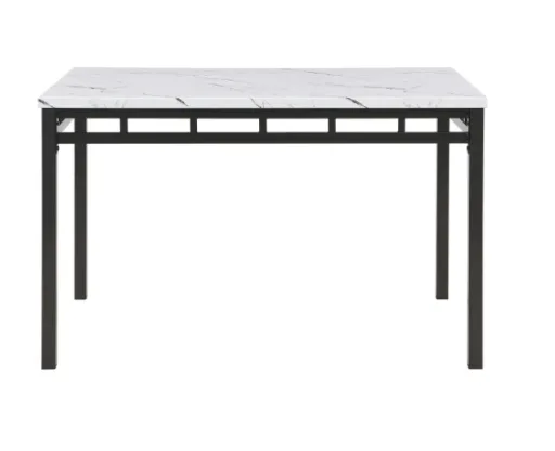 Olney White Faux Marble Dining Set with Black Metal Base 4
