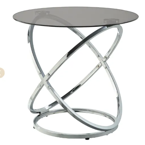 Aria Round Glass End Table with Chrome Base 2
