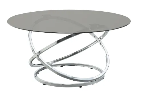 Aria Round Grey Glass Coffee Table with Chrome Pedestal Base 3