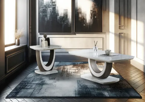 Nova White Lacquer Coffee Table with U-Shaped Pedestal 2