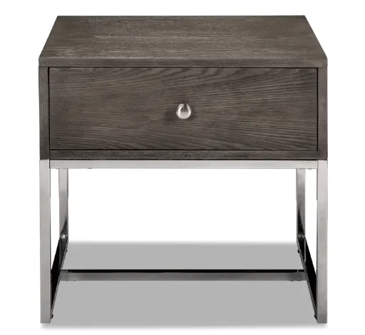 Harper Grey Oak End Table with Drawer and Chrome Base 2