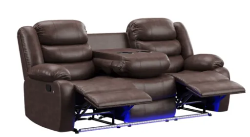 Kingston Leatherette Reclining Sofa with Drop-Down Table and LED Lighting 2