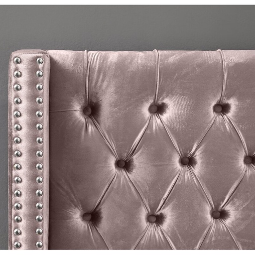 Farrow Blush Pink Velvet Button-Tufted Wingback Platform Bed 2