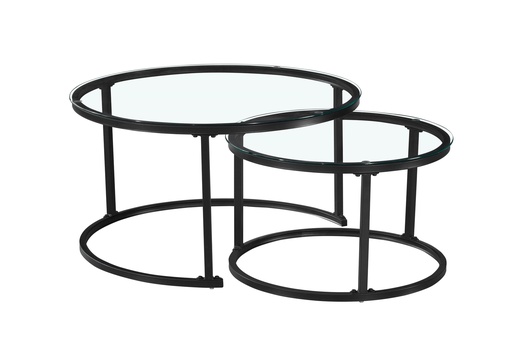 Matte Black Glass Top Round Nesting Coffee Tables (Set of 2) 2