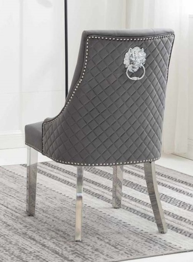Nailhead Quilted-Back Velvet Dining Chair with Chrome Legs 2