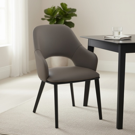 Denzel Stone Leatherette Dining Armchair with Black Metal Frame 2