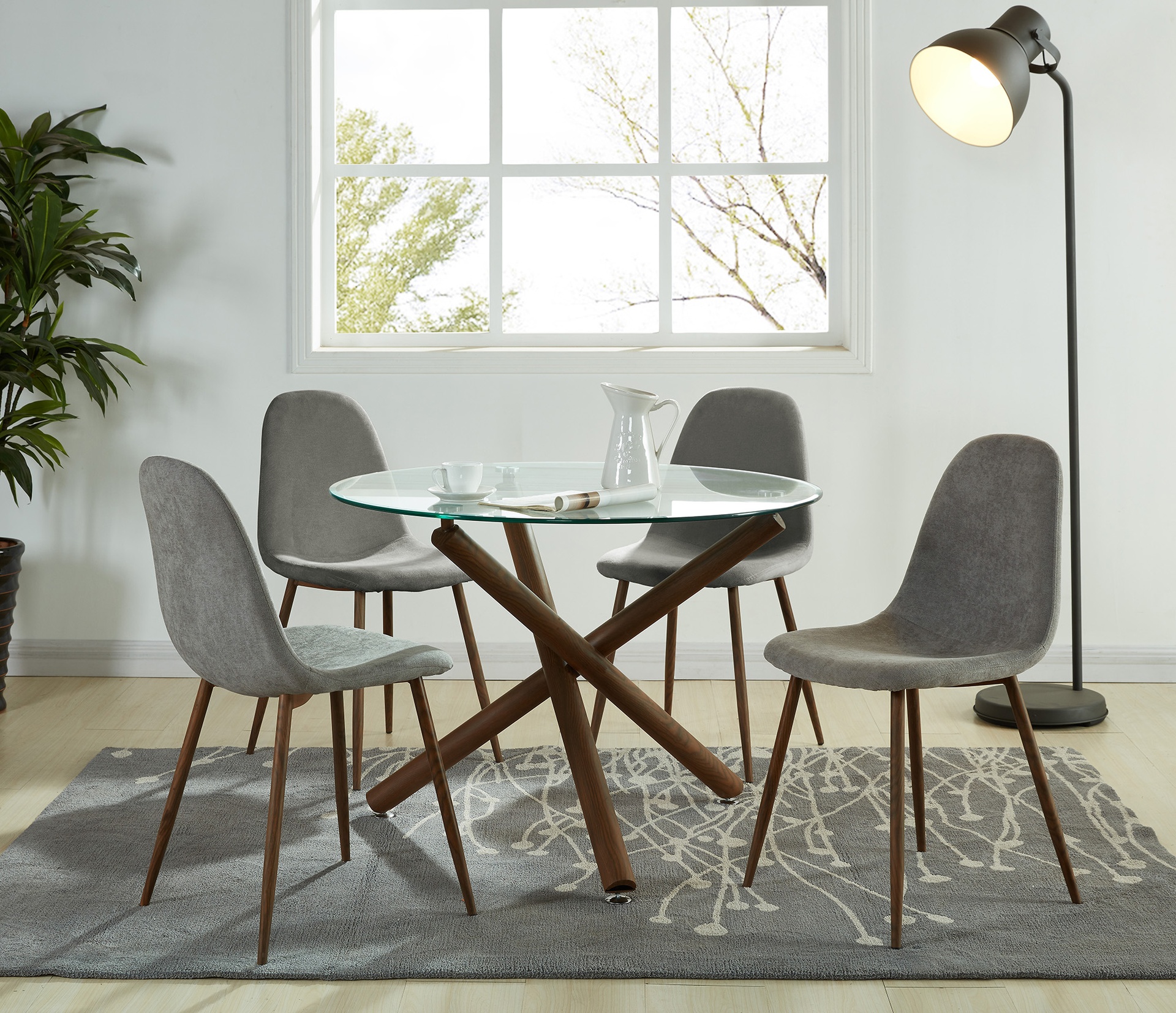 Lyna Grey Fabric Dining Chair with Walnut Finish Legs 2