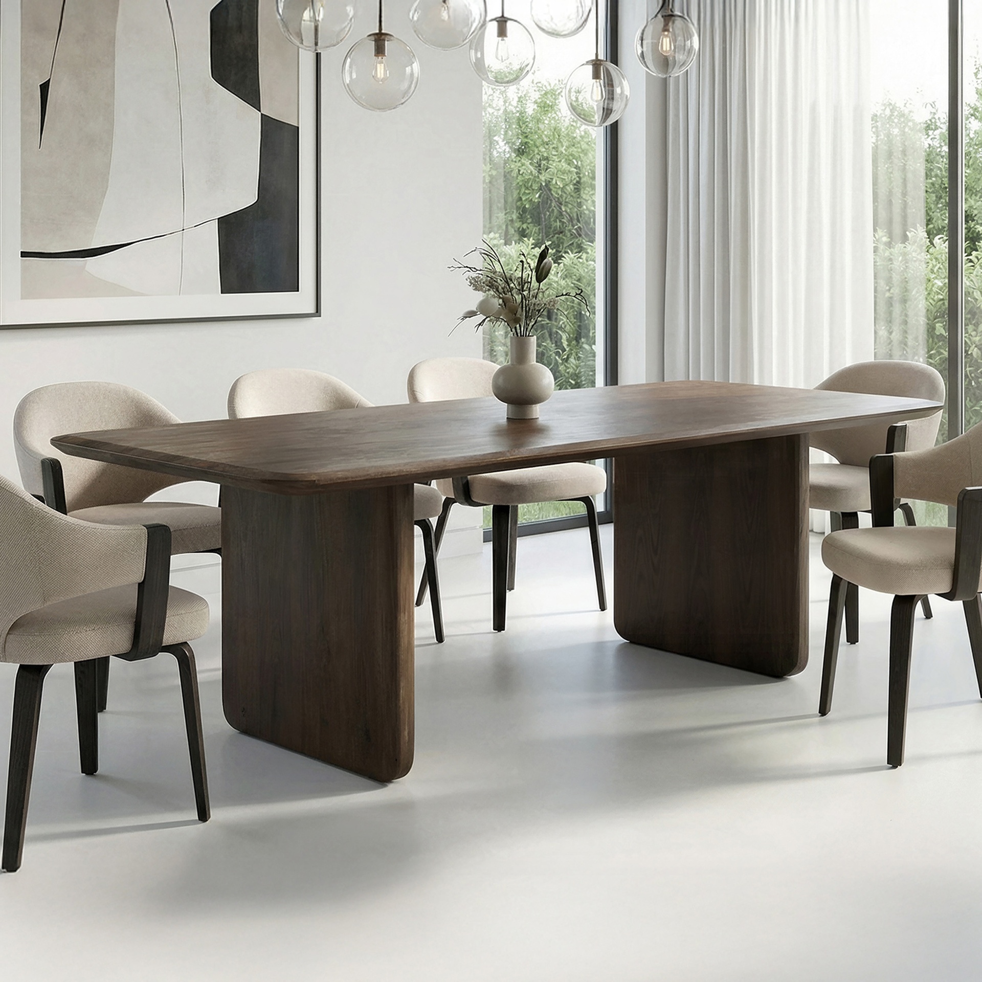 Bazul Mocha Solid Mango Wood Rectangular Dining Table, 78" 2